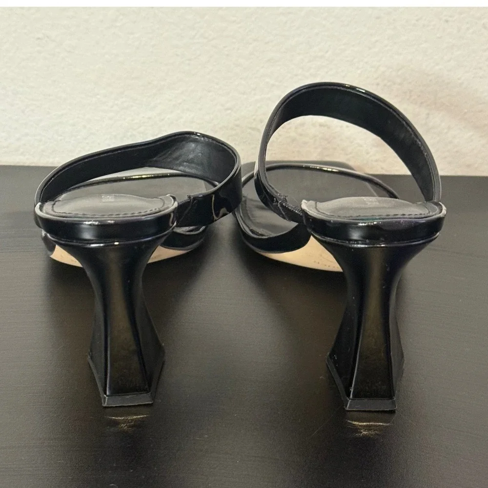 Marc Fisher Black Patent Square Toe Heeled‎ Slide Sandals Womens 8 M Zasha